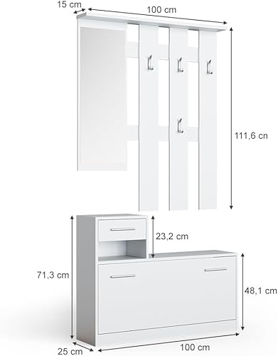 Vicco Vestiaire Billy, Blanc/Sonoma, 25 x 191 cm - Nail Gallerys