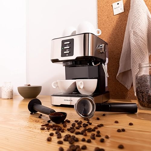 CREATE / THERA EASY/Cafetière express grise pour expresso et cappuccino / 20 bars, réservoir XL de 1,5 l, double système de sécurité, pour café moulu, 850 W - Nail Gallerys