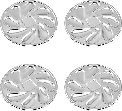 Evenden Lot de 4 assiettes à huîtres en acier inoxydable en forme de coquillage, récipient à huîtres avec 8 fentes pour sauce à huîtres - Nail Gallerys