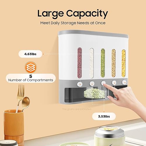 TRIEBAN Distributeur de nourriture sèche mural, 5 grilles de 10 l, contrôle libre de la distribution des aliments, boîtes de conservation, boîte de rangement pour nourriture sèche pour la maison et la - Nail Gallerys
