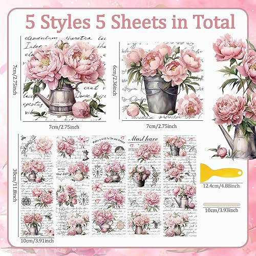 WANDIC Lot de 5 feuilles d'autocollants de transfert à frotter, motif floral blanc rétro pour bricolage, scrapbooking, albums photo, meubles, 30 x 10 cm - Nail Gallerys