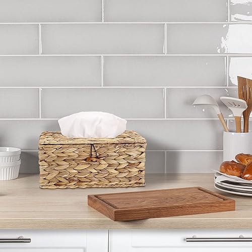 SUMNACON Deckerl Boîte à mouchoirs en rotin marron avec boîtes à mouchoirs cosmétiques Boîte de rangement pour salle de bain, salon, bureau, restaurant, travaux manuels (rectangulaire, grande) - Nail Gallerys