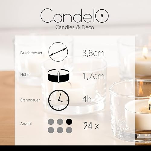 Candelo Lot de 24 bougies parfumées Ambiance – Bougies parfumées Black Rose – Bougies chauffe-plat noires – Bougies chauffe-plat dans un étui en plastique 3,8 x 1,7 cm – Durée de combustion 4 heures - Nail Gallerys