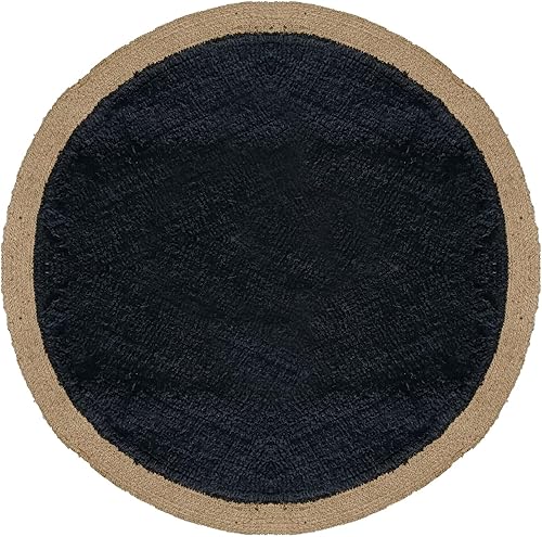 Atout Ciel Tapis Rond en Jute et Coton, D. 120cm, Noir et Jute - Nail Gallerys