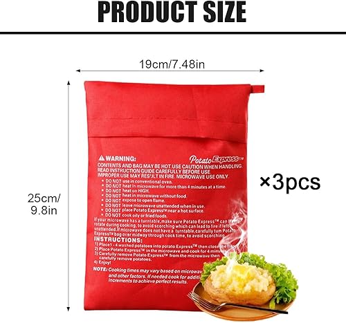 GIDWRIY 4 Pièces Sac Pomme de Terre Micro Onde,Sacs de Cuisson RéUtilisables,Sac de Cuisson Lavable,Sachet Cuisson Vapeur,Pochette pour Micro Ondes,Sac a Patate Potato Express pour Cuisine-Rouge - Nail Gallerys