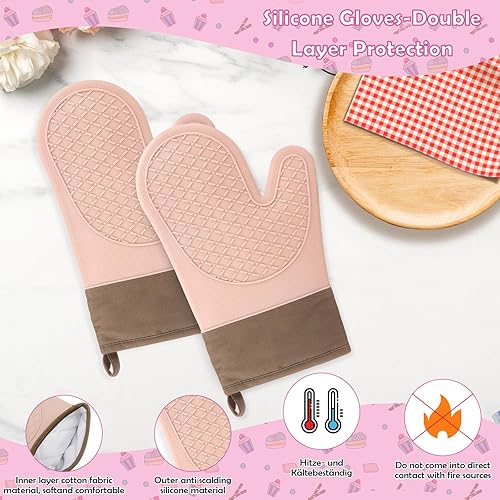 2PCS Gant Cuisine, Gants de Cuisine Une Surface Antidérapante en Silicone, Intérieur en Coton, Gants Cuisine Résistant à la Chaleur,Gant pour Four de Cuisine - Nail Gallerys