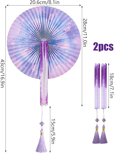 LEIMEND 2 Pièces Evantaille Éventail Chinois Eventail Japonais en Papier avec Pompon Bleu Violet Éventail Tissu Éventail Pliant Chinois Décoration Murale Mariage Photographie Cadeau - Nail Gallerys