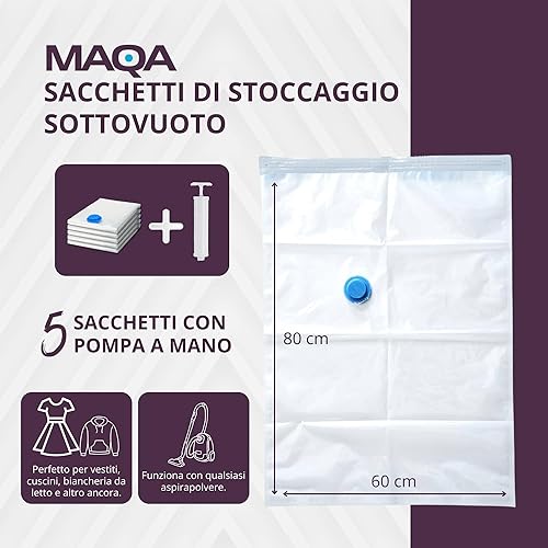 MAQA Sacs sous vide pour vêtements avec pompe à vide – Sous vide réutilisables, pour couvertures, couettes, oreillers, draps – sacs peu encombrants et pour voyage (80 x 100 cm, 3 unités) - Nail Gallerys