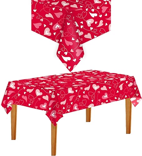 VARACL Lot de 2 grandes nappes jetables en plastique pour la Saint-Valentin, un mariage, une fête d'anniversaire - Grandes nappes rectangulaires en vinyle - Motif cœur rouge - Nail Gallerys