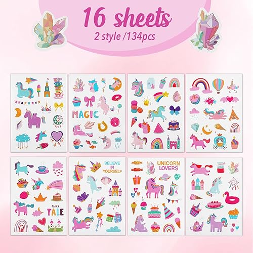 BETESSIN 134Pcs Autocollants Licorne Fille Stickers Licorne Enfants 13x18cm pour Scrapbooking Bricolage - Nail Gallerys