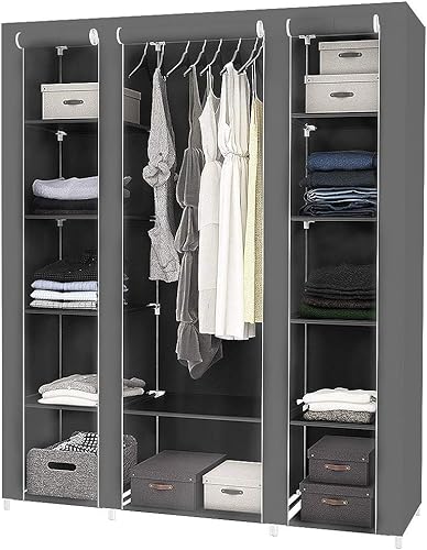 Belfoyer Armoire de Rangement penderie Armoire Pliable en Tissu, Garde-Robe Penderies pour Chambre d'adulte, 134 x 43 x 172cm, 5 Couches et 12 Compartiments, pour Chambre, Vestiaire, Gris - Nail Gallerys