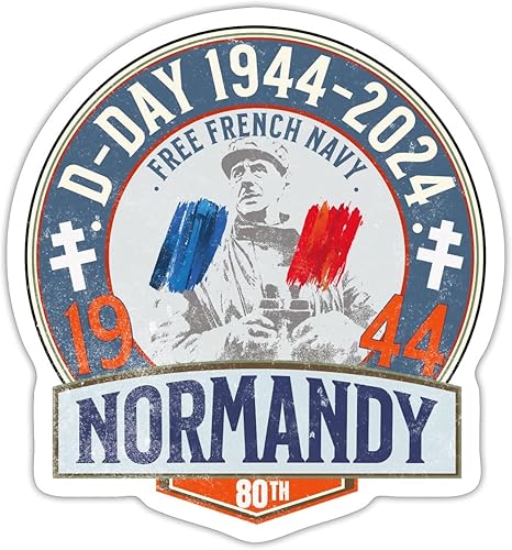 Spreadshirt Sticker D-Day 80e Anniversaire 1944-2024, 10 x 10 cm, Transparent Brillant, Vinyle, Militaire, Historique et Patriotique, Vintage - Nail Gallerys
