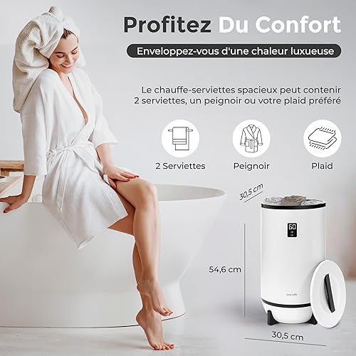 SereneLife Sèche Chauffe-Serviettes de Luxe pour Salle de Bain avec Support pour Disque Parfumé-Seau Chauffant Arrêt Automatique-Convient pour 2 Grandes Essuie-Mains, ABS, Bambou - Nail Gallerys
