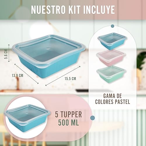 Mypicompany Boîte Plastique Alimentaire 900 ml, 5 Pièces - Boîtes Alimentaires Hermétiques, Boîte Conservation Alimentaire Libre de BPA, Couleurs Pastel - Nail Gallerys