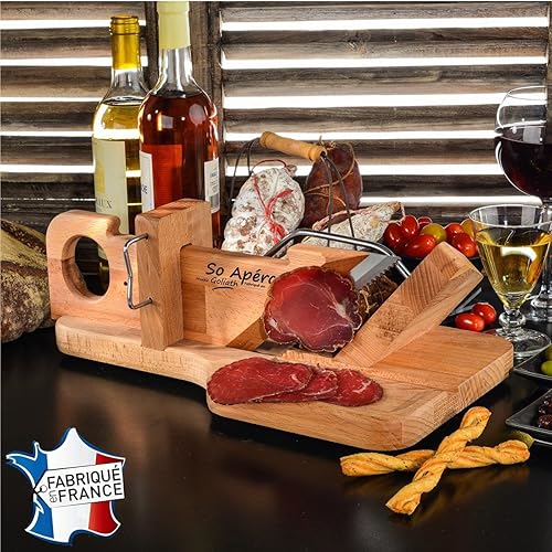 So Apéro - Guillotine à Saucisson Goliath - Version XXL - Trancheuse Saucisson en Bois de Hêtre - Tranche Jusqu'à un Diamètre de 10 centimètres - Lame en Acier Inoxydable - Fabrication 100% Française - Nail Gallerys