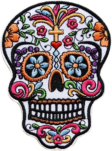 topt mili Tete de Mort Crane Mexicain Croix catholique Écusson brodé Ecussons Imprimés Thermocollants Broderie Vetement Ecusson 10,5x7cm - Nail Gallerys