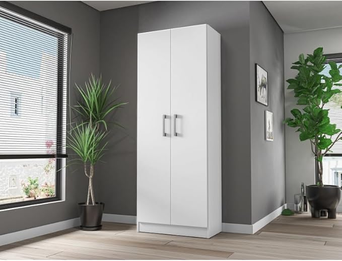 KITS PARANA Armoire 2 Portes Blanche Mutifonctions 5 Niches L 61 H 160.6 P 31.8 cm - Nail Gallerys