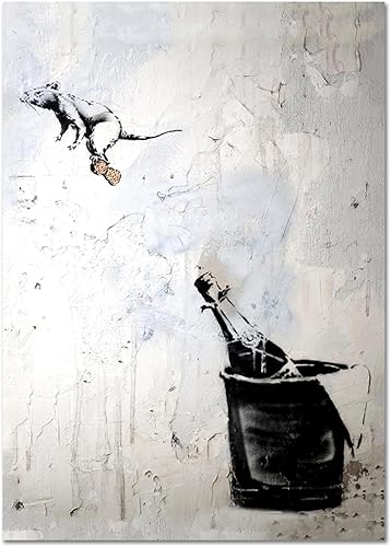 Giallobus - Impression sur toile - Banksy - Souris sur le bouchon de la bouteille - Verre acrylique - 50x70 - Prêt à accrocher - Peintures pour la maison - Nail Gallerys