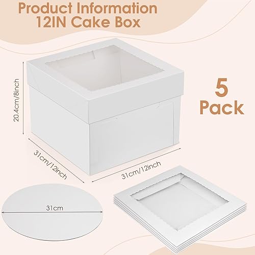 Ezvsevuo 5 Pièces Boite a Gateau, 31 x 31 x 20.3cm Boite Gateau Carton avec Couvercles, Blanc Boite Transport Gateau avec Fenêtre, Boîtes de Transport pour Gâteaux en Carton Boite Patisserie - Nail Gallerys