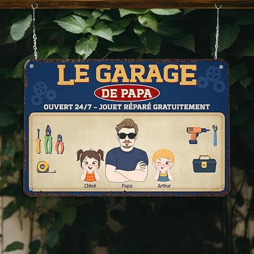 Cadeau Plus Plaque Métal Personnalisée - Le Garage De Papa Bricoleur - Plaque metal vintage, fete des peres cadre, deco garage vintage, cadeau fete des peres plaque garage (3 Enfants) - Nail Gallerys