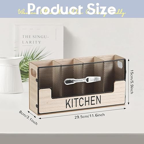 Shalwinn Porte-ustensiles de cuisine en bois rustique avec 4 compartiments, grand support pour ustensiles de cuisine, 29,5 x 8 x 15 cm - Nail Gallerys