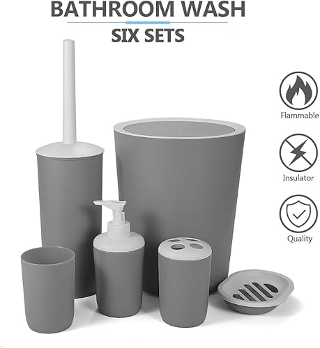 Hoomtaook Salle de Bain Accessoire Ensemble pour Bain Salle 6 Pièces Salle de Bain Accessoire Accessoires Salle de Bains Gris - Nail Gallerys