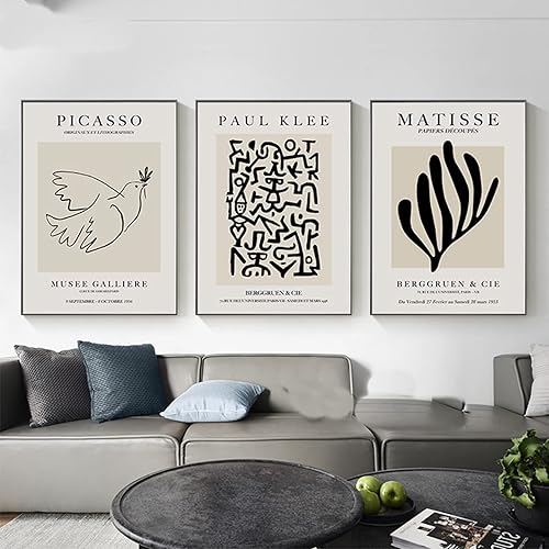 WTEVMAIY Picasso Matisse - Impression sur toile noire et blanche - Décoration murale abstraite pour salon - Sans cadre - 50 x 70 cm x 3 pièces, pour Chambre - Nail Gallerys
