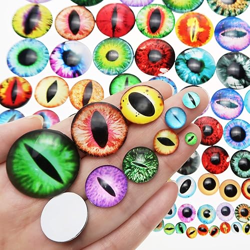 TOAOB 296pcs 6 à 30 mm Taille Mixte Cabochon Verre Mosaïque Cristal Rond Dragon Eye Motif Oil de Chat Yeux de Sécurité Solorés pour La Confection de Poupée ou La Fabrication de Bijoux - Nail Gallerys
