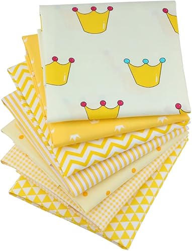 CraftsFabrics Lot de 7 grands coupons de coton imprimés 40 x 50 cm Jaune et blanc (pour matelassage, scrapbooking, couture, loisirs créatifs, projets de bricolage, collage) - Nail Gallerys