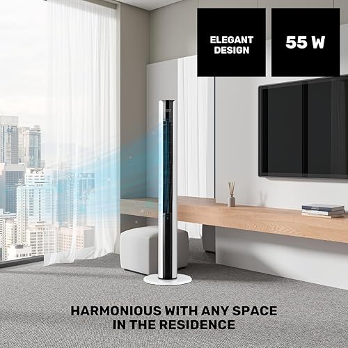 Taurus Babel Infinite - Ventilateur colonne 50W, 3 vitesses, 3 modes, 110 cm de hauteur, minuterie, oscillant, télécommande, base ronde, sélecteur tactile, câble 116 cm - Nail Gallerys