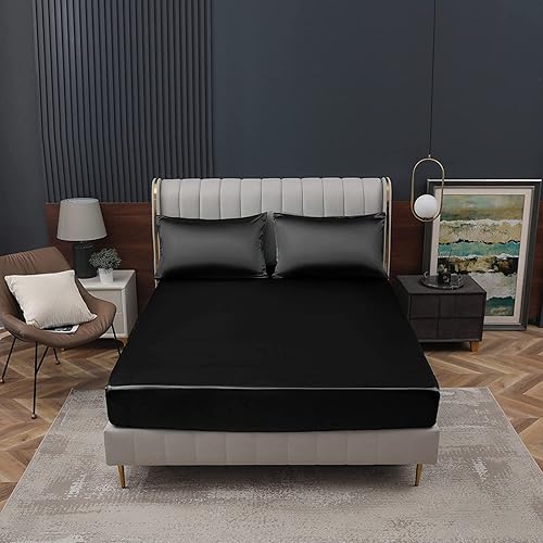 Homiest Drap plat en satin vert noirâtre – Literie de luxe et ultra douce pour matelas double - Nail Gallerys