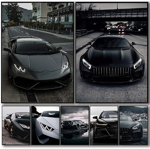 ABCWARRT Art Moderne Peinture à l'huile Style Industriel Noir Affiche Voiture de Sport Marque de Luxe Voiture Photo Home Salon canapé décoration Murale (30 * 40cm sans Cadre,7) - Nail Gallerys