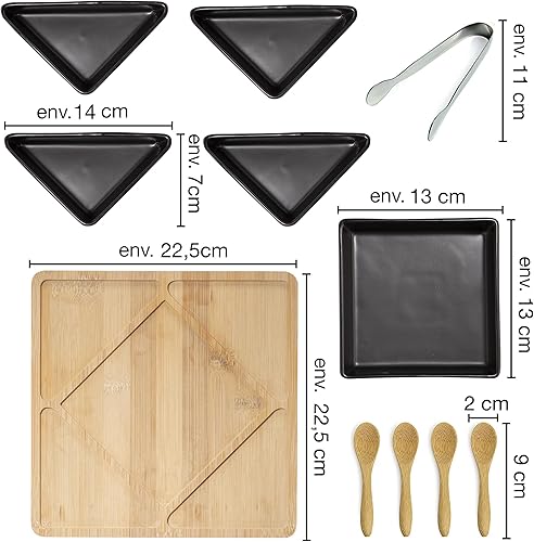 Moritz & Moritz Ensemble de bols de service noir incl. cuillère et pince - Ensemble de bols comme bols à tapas, petits bols à trempette, bols à snacks et bols à tapas - Nail Gallerys