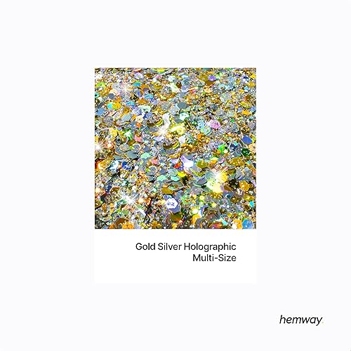 Hemway Craft Glitter - Mélange De Paillettes Fines Et Épaisses Multi-Tailles Pour Les Travaux Manuels, Les Gobelets, Les Décorations De Peinture En Résine - Or Argent Holographique - 100g / 3.5oz - Nail Gallerys