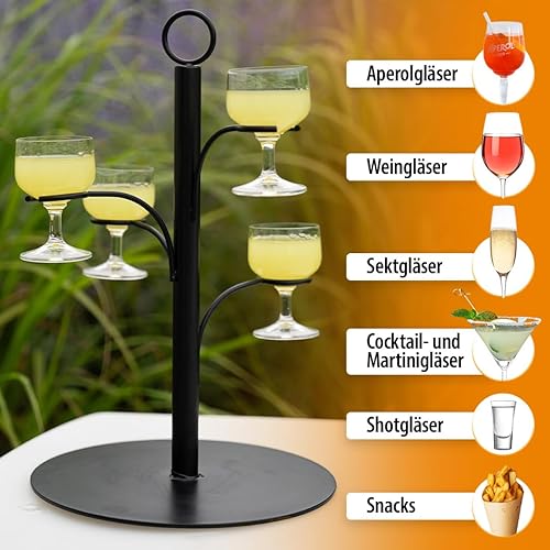SpritzUpYourLife Tour de boissons, arbre de service pour cocktails, tour Aperol pour 4 verres - Cadeau d'anniversaire pour femme, cadeau d'apérol, cadeau de fête des mères (noir) - Nail Gallerys