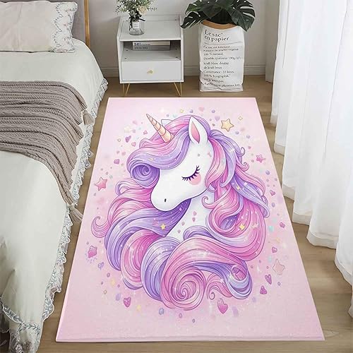 Qiqumax Tapis de jeu à poils courts pour chambre à coucher, salon, chambre d'enfant, motif licorne de dessin animé - Pour chambre à coucher - 1,120 x 160 cm - Nail Gallerys