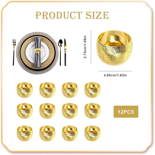 HERKINDNESS Rond de Serviette Doré, 12 Pièces Or Anneau Serviette de Table, 4,6 x 2,8 cm Rond Rond de Serviette Personnalisé, Ronds Serviette Texturés Givré, pour Fêtes Mariage, Dîners - Nail Gallerys