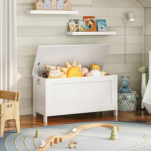 HOOBRO Banc de Rangement, Coffre de Rangement avec Charnières de Sécurité, Banquette, 76 cm, Rangement pour Jouet Enfant, Solide, Stable, Coffre à Jouets, Montage Facile, Blanc EWT75CW01G1 - Nail Gallerys