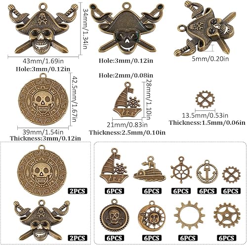 SUNNYCLUE 1 boîte de 58 pièces 11 styles de Breloques Steampunk en Vrac de Pirate en Alliage, Équipement Vintage Mécanique en Métal Steam Punk Sea, Breloque Nautique pour la Fabrication de Bijoux, Fou - Nail Gallerys