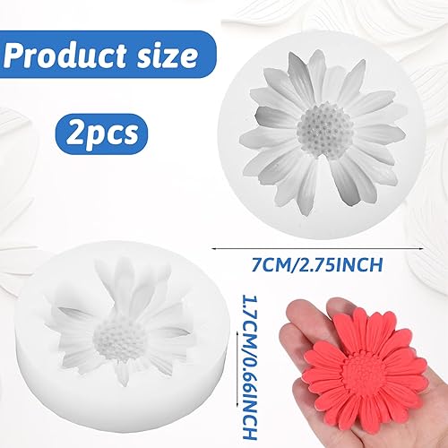 Larrel Lot de 2 moules en silicone en forme de marguerite, fleurs 3D, fondant, gâteau au chocolat, moule à gâteau, moule à bougie, moule en silicone, moule de décoration pour bricolage, moule à - Nail Gallerys