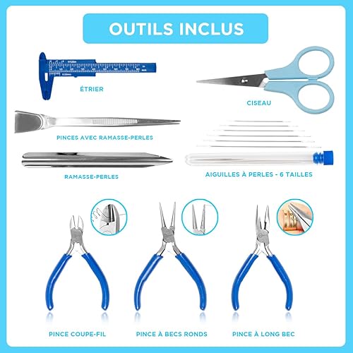 BeautyBeads Kit de Fabrication de Bijoux pour Adultes avec Fournitures de Perles. +200 pcs d'Outils et d'Accessoires. Avec Tableau de Conception de Perles, avec Guide de Fabrication de Bijoux - Nail Gallerys