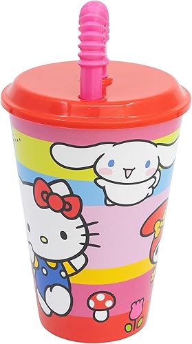 Stor Gobelet réutilisable pour enfant avec couvercle et paille de 430 ml Hello Kitty and Fiends - Nail Gallerys