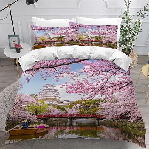 RLYXGS Housse De Couette 140x200cm Enfant Ado Fleurs De Cerisier Parure de lit 3D Japon Ensemble de Literie 1 Personnes avec Fermeture Éclair Et 2 Taies D'Oreill 3 pièces pour Garçon Fille Adulte - Nail Gallerys