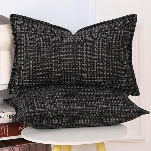 Madizz Lot de 2 Doux Extérieur Housses de Coussin en Polyester et Lin avec Bordure Décoratif Coussin Couvre Style De Luxe pour Patio canapé de Chambre Bleu Clair 30x50 cm - Nail Gallerys