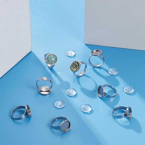 UNICRAFTALE 20 Ensemble Bagues à Dôme Vierges DIY Base D'Anneaux Vierges 304 Kit de Fabrication de Bagues Réglables Acier Inoxydable Paramètres de Bague Cabochon Lunette de Base de Bague Plateau 12mm - Nail Gallerys
