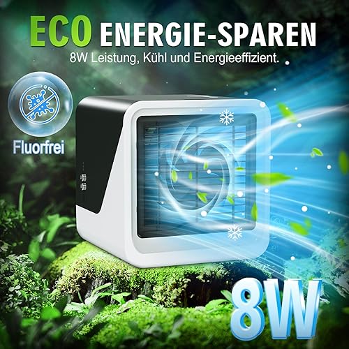 Climatiseur Mobile 3 en 1 Type C Ventilateur Silencieux Réservoir d'eau 500ml 3 Vitesses 7 Couleurs Veilleuse Mini Climatiseur Sans Tuyau D'évacuation Refroidisseur d'air Convient pour Chambre - Nail Gallerys