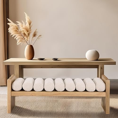 Meridian Furniture Waverly Collection Moderne | Banc Contemporain avec Finition Riche en Bois Massif, Tissu bouclé Luxueux, d'hévéa, crème, 52' W x 19' D x 18' H - Nail Gallerys