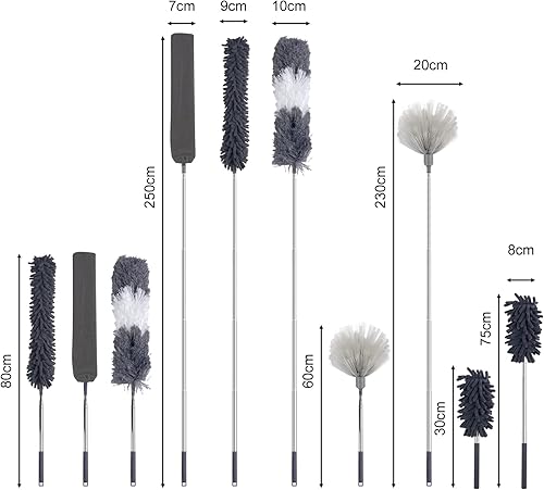Avesteir 6 Pcs Plumeau Poussiere Telescopique 250 cm, Microfibre Lavable Plumeaux Tête Nettoyage Différentes, Plumeau Télescopique pour Ventilateur Plafond, Meubles, Voitures, Toile Araignée - Nail Gallerys