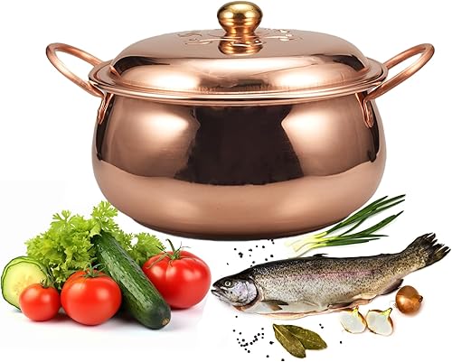 YINOX Faitout en cuivre pur de 26 cm, fait à la main, 99,95% cuivre, finition polie, couvercle inclus - Nail Gallerys