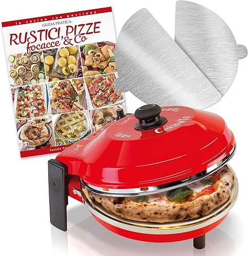 SPICE - Four à pizza calibrée avec pierre réfractaire 32 cm 400 degrés Résistance circulaire + 2 palettes, acier inoxydable + recettes rustiques dentelle - Nail Gallerys